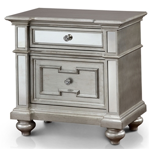 furniture of america farrah transitional wood 2-drawer nightstand in silver