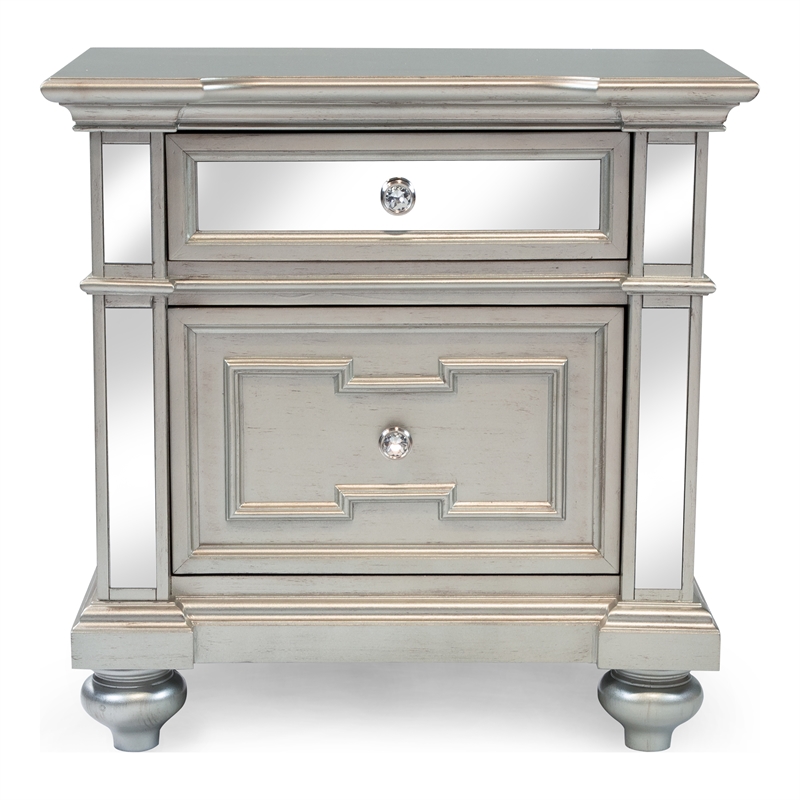 Furniture of America Farrah Transitional Wood 2-Drawer Nightstand in Silver