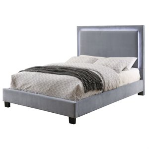 Furniture of America Luna Fabric King Bed with LED Lights in Gray