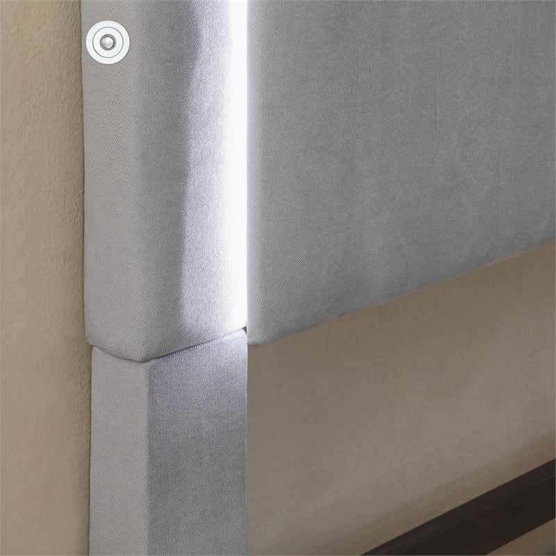 Furniture of America Luna Fabric King Bed with LED Lights in Gray