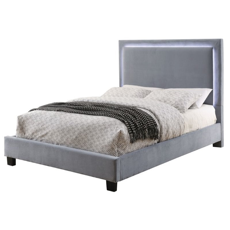 Furniture of America Luna Fabric Queen Bed with LED Lights in Gray