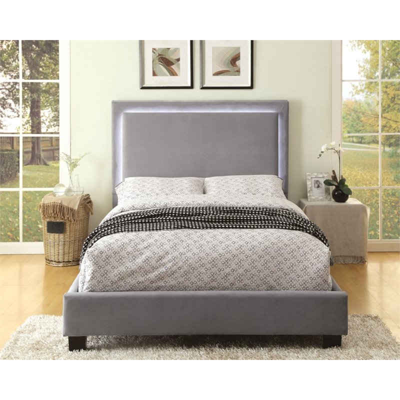Furniture of America Luna Queen LED Bed in Gray IDF7695GYQ