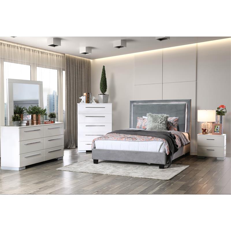 Furniture of America Luna Fabric Queen Bed with LED Lights in Gray ...