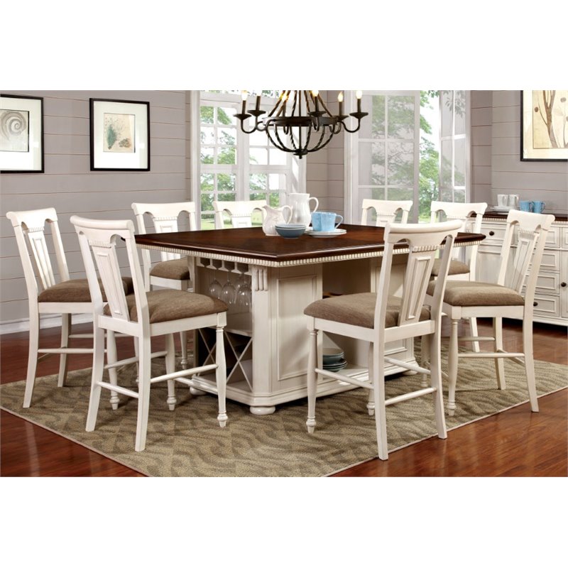 Furniture of America Hendrix 9-Piece Wood Counter Height Dining Set in White