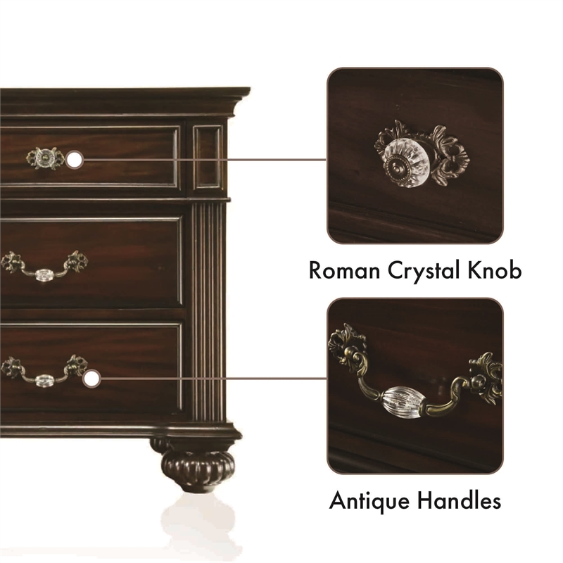 FOA Damos 4pc Dark Walnut Wood Bedroom Set - Queen+Nightstand+Dresser+Mirror