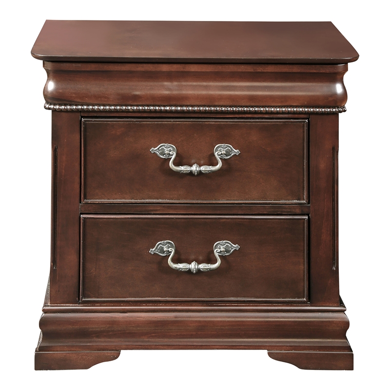 FOA Ruben 4pc Cherry Wood Panel Bedroom Set - King+Nightstand+Dresser+Mirror