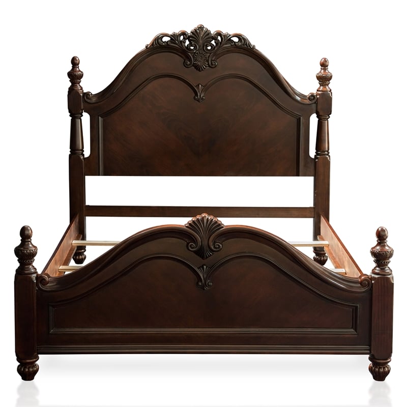 FOA Ruben 4pc Cherry Wood Panel Bedroom Set - Queen+Nightstand+Dresser+Mirror