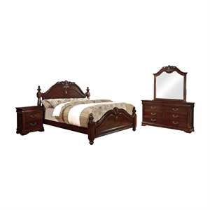 furniture of america ruben 4 piece traditional solid wood poster panel bedroom set in cherry