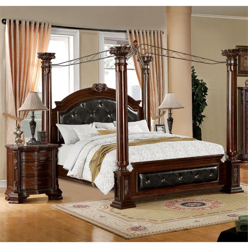 Furniture Of America Harrington 2 Piece Queen Canopy Bedroom Set In Brown