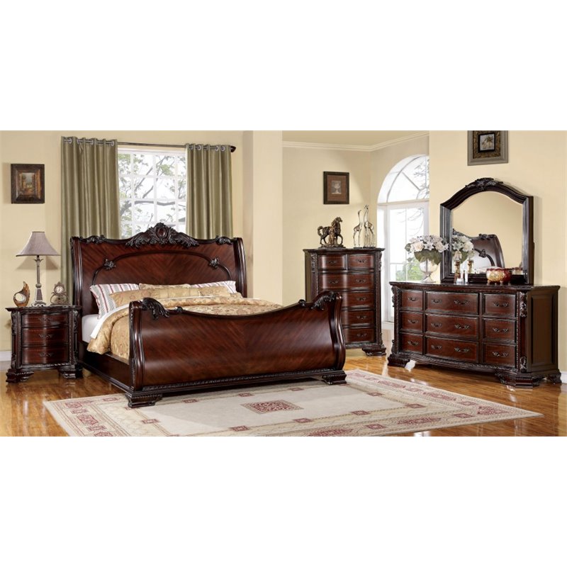 Furniture Of America Angelonia 4 Piece California King Bedroom Set In Brown