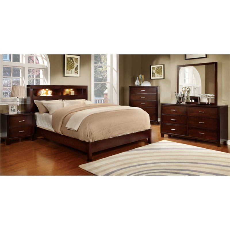 Furniture Of America Jenners 4 Piece Queen Bedroom Set In Brown Cherry