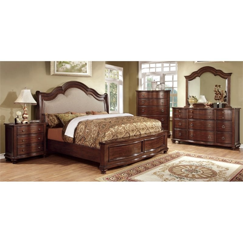 FOA Marcella 4pc Brown Solid Wood Bedroom Set-Cal King ...