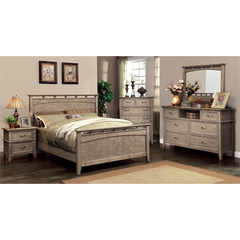 Furniture Of America Ackerson 4 Piece King Bedroom Set In Weathered Oak