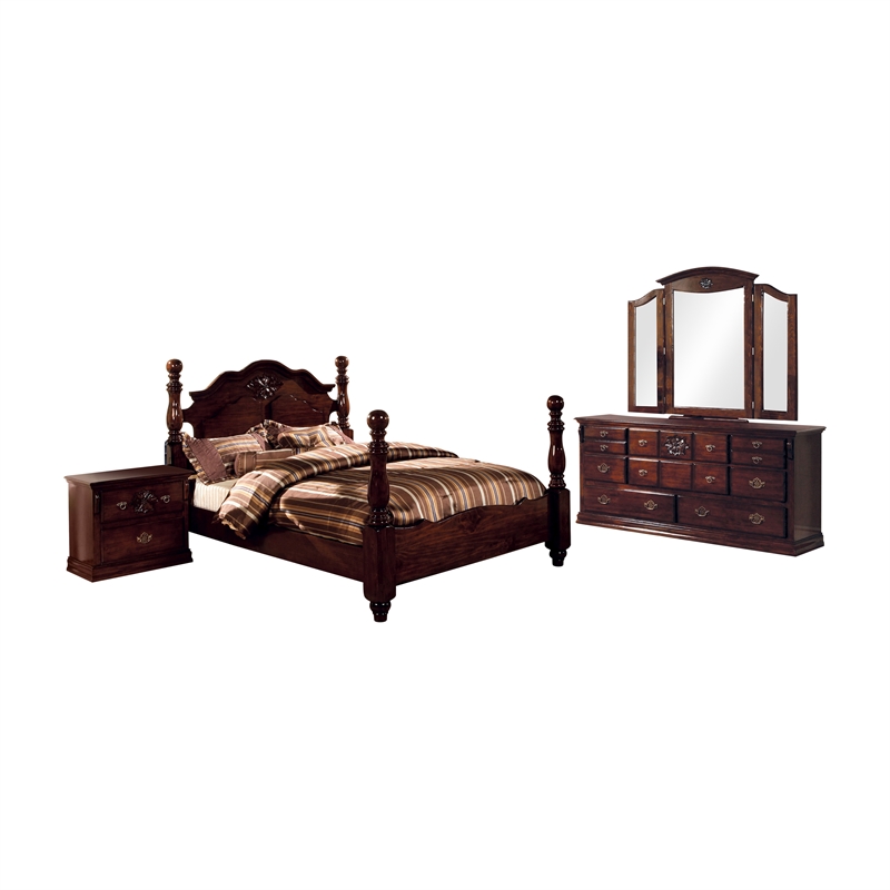 Foa Hemps 4pc Dark Pine Wood Bedroom, Pine King Bedroom Set
