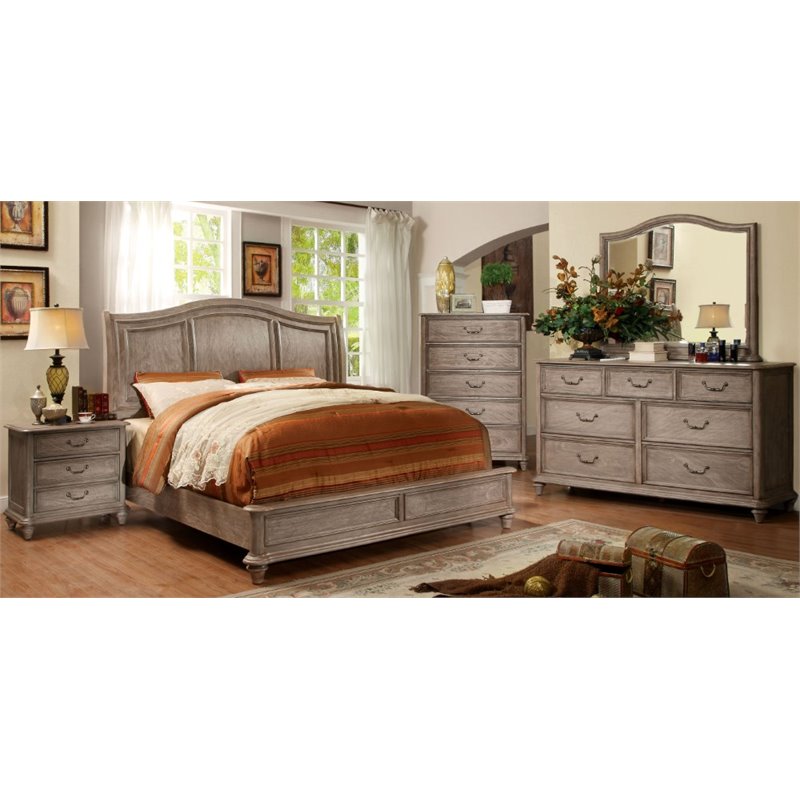 furniture of america calpa 4 piece queen bedroom set in rustic gray