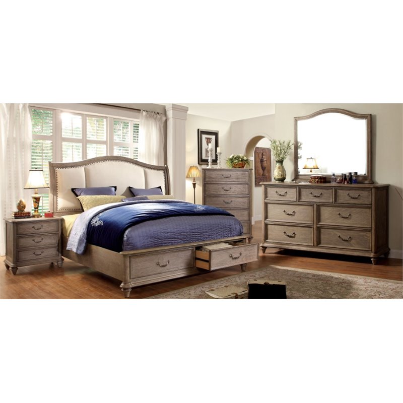 Furniture Of America Bartrand 4 Piece Queen Bedroom Set In Rustic Natural Tone
