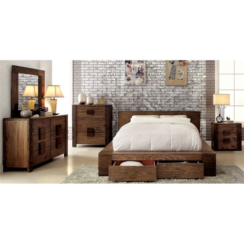 Furniture Of America Elbert 4 Piece Queen Bedroom Set In Rustic Natural Tone