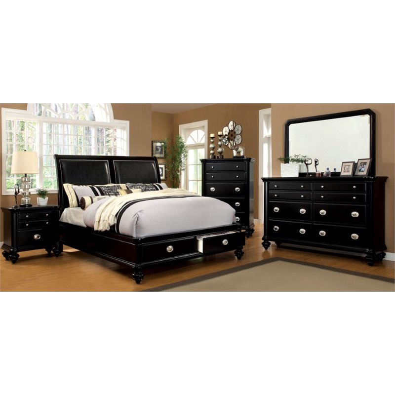 Furniture Of America Helene 4 Piece Storage King Bedroom Set In Black