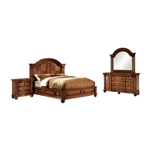 furniture of america charles 4 piece solid wood arched panel bedroom set in antique tobacco oak