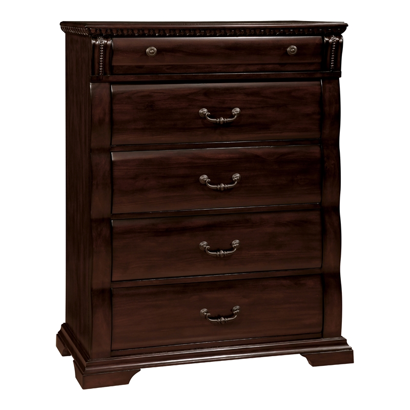 FOA Oulette 3pc Cherry Solid Wood Bedroom Set - King + Nightstand + Chest