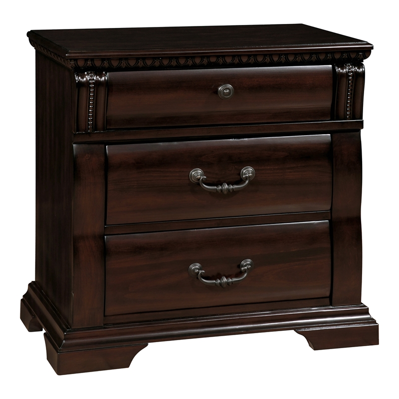 FOA Oulette 3pc Cherry Solid Wood Bedroom Set - Queen + Nightstand + Chest