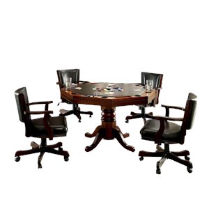 Furniture of America Deaton Traditional Wood 5-Piece Gaming Table Set in Cherry