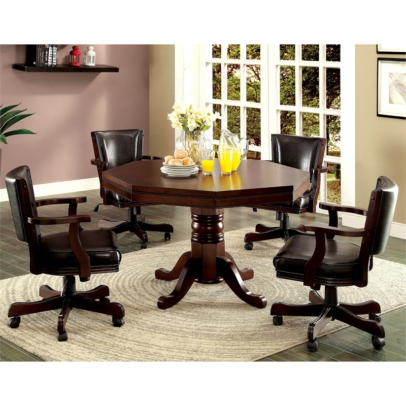 Furniture of America Deaton Traditional Wood 5-Piece Gaming Table Set in Cherry
