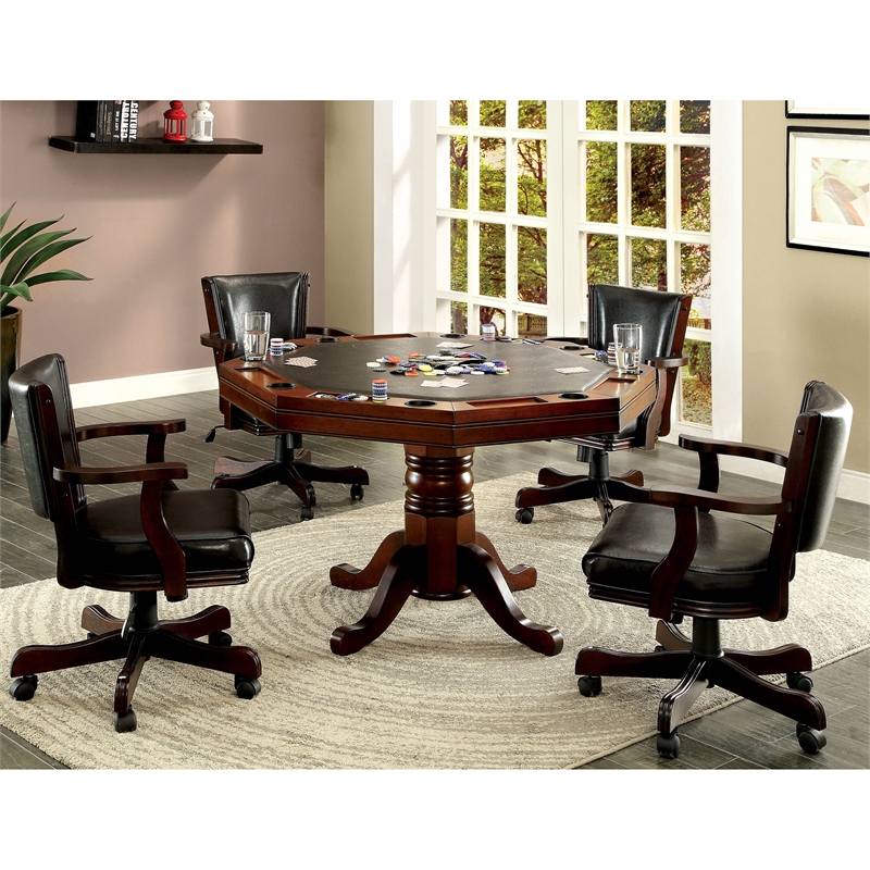 Furniture of America Deaton Traditional Wood 5-Piece Gaming Table Set in Cherry