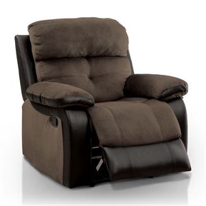 furniture of america gwendalyn faux leather tufted recliner in brown and black