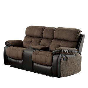 furniture of america gwendalyn faux leather reclining loveseat in brown & black