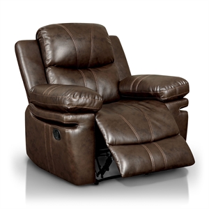 furniture of america shilo transitional faux leather recliner in brown