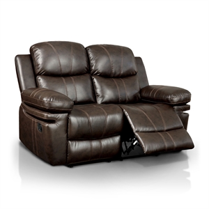 furniture of america shilo transitional faux leather reclining loveseat in brown