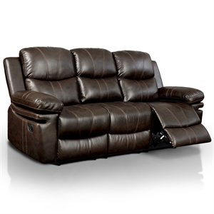 furniture of america shilo transitional faux leather reclining sofa in brown