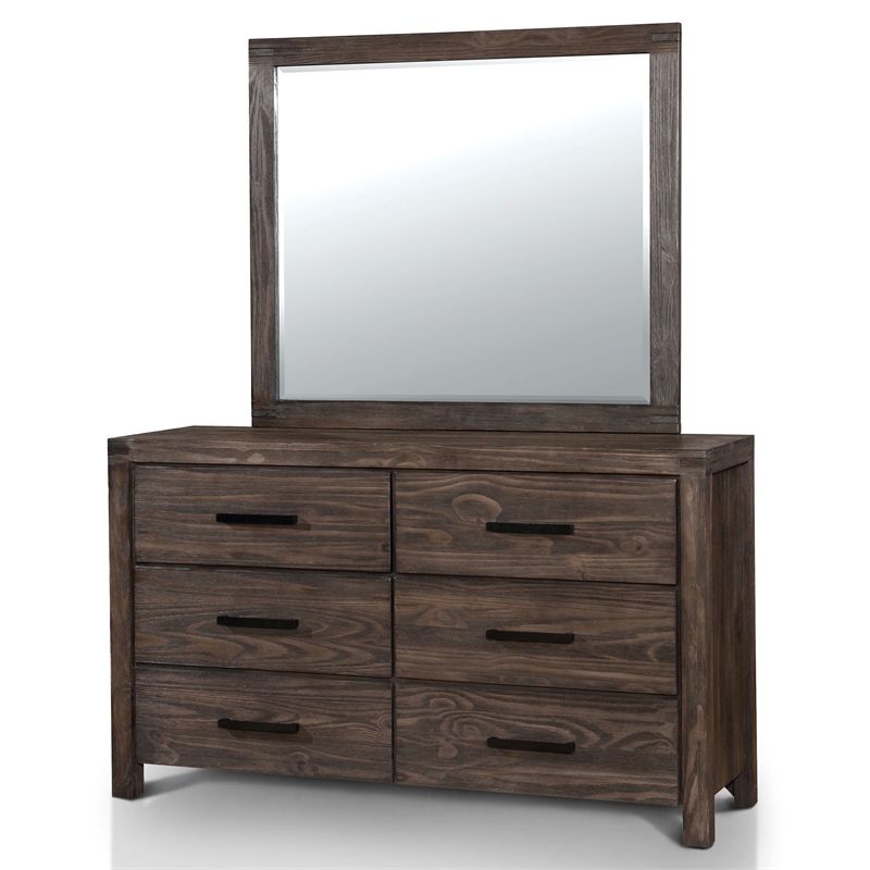 Furniture of America Krentin Rustic Wood 6-Drawer Dresser and Mirror in Brown