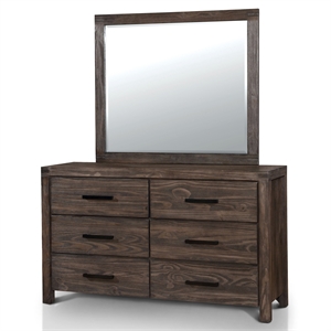 Furniture of America Krentin Rustic Wood 6-Drawer Dresser and Mirror in Brown
