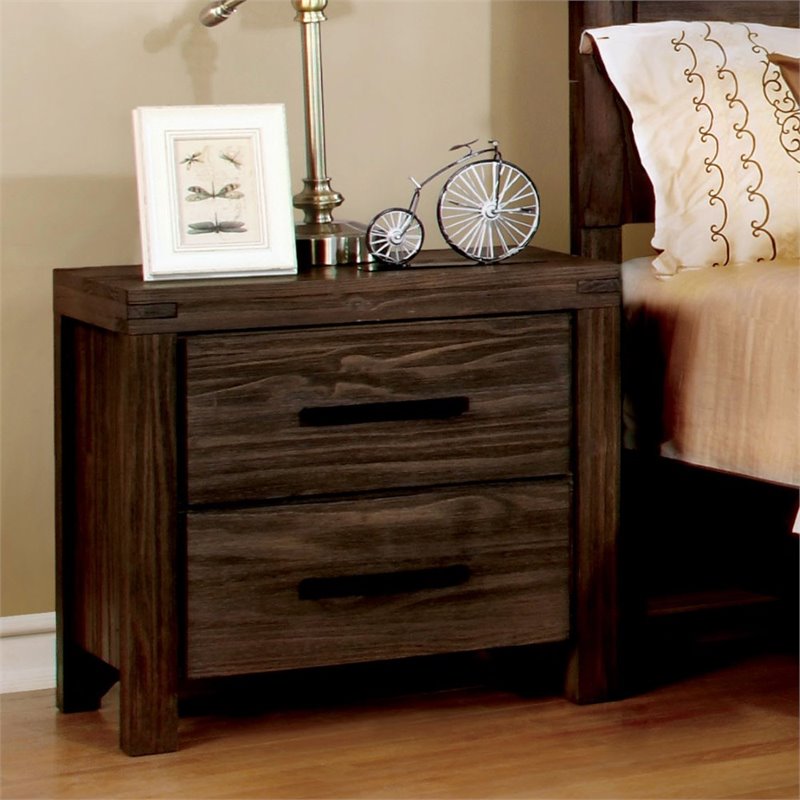 Furniture of America Krentin Rustic Wood WireBrushed Brown 2Drawer