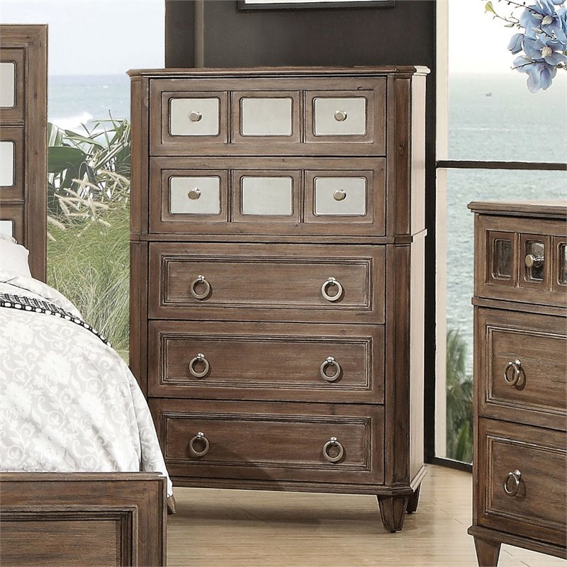 Furniture Of America Ezra Mirrored 5 Drawer Chest In Rustic Oak Furniture Of America Ezra Mirrored 5 Drawer Chest In Rustic Oak