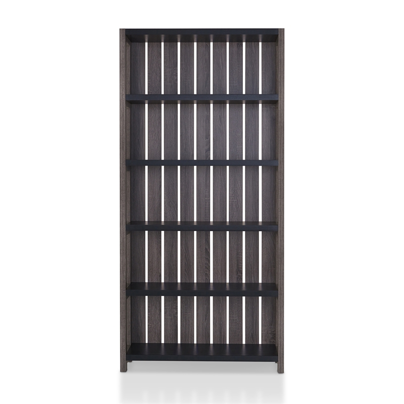 Furniture of America Iman Wood 5-Shelf Bookcase in Dark Gray and Black