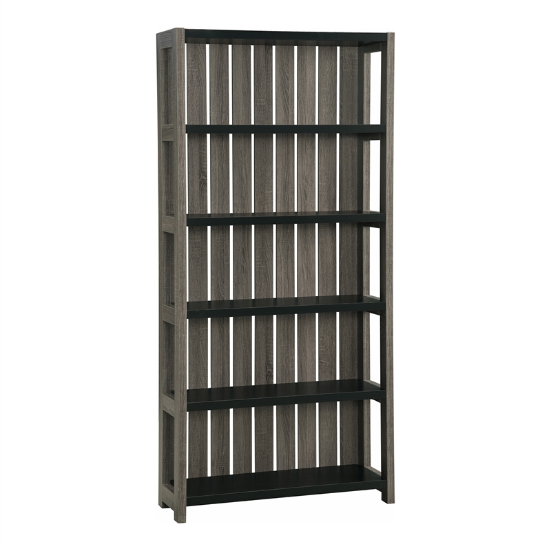 Furniture of America Iman Wood 5-Shelf Bookcase in Dark Gray and Black