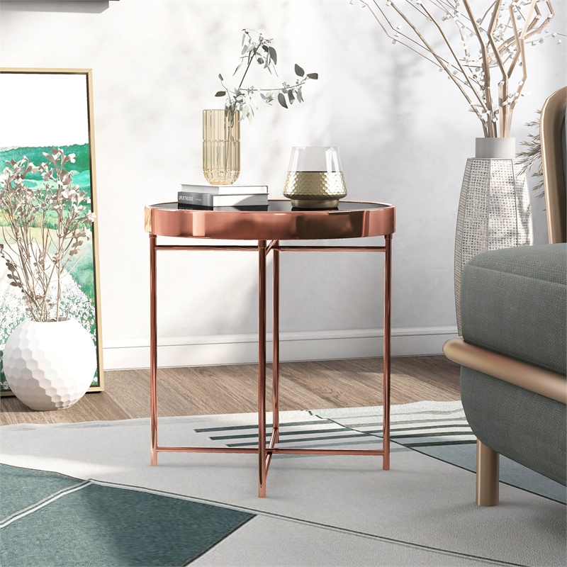 Furniture of America Vida Modern Glass Top End Table in Rose Gold