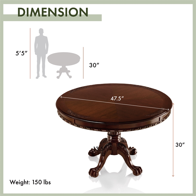 Furniture of America Wilson Traditional Wood Round Dining Table in Brown Cherry