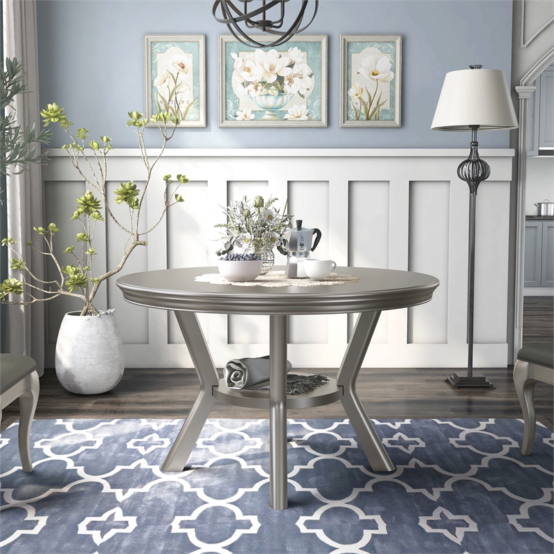Furniture of America Bethlehem Wood Round 1-Shelf Dining Table in Gold Champagne