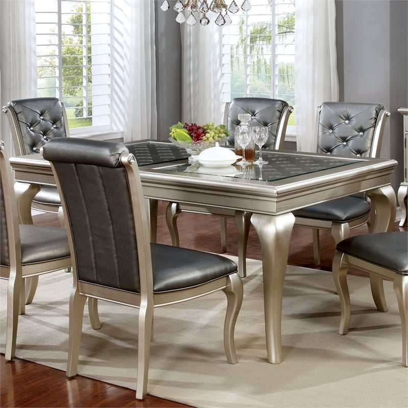 Furniture of America Bethlehem 66-Inch Solid Wood Dining Table in Gold Champagne
