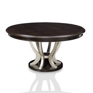 furniture of america gudrun solid wood top pedestal dining table in espresso and champagne