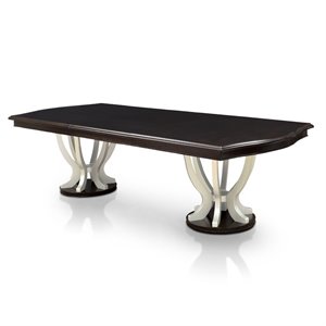 furniture of america gudrun solid wood top pedestal dining table in espresso and champagne