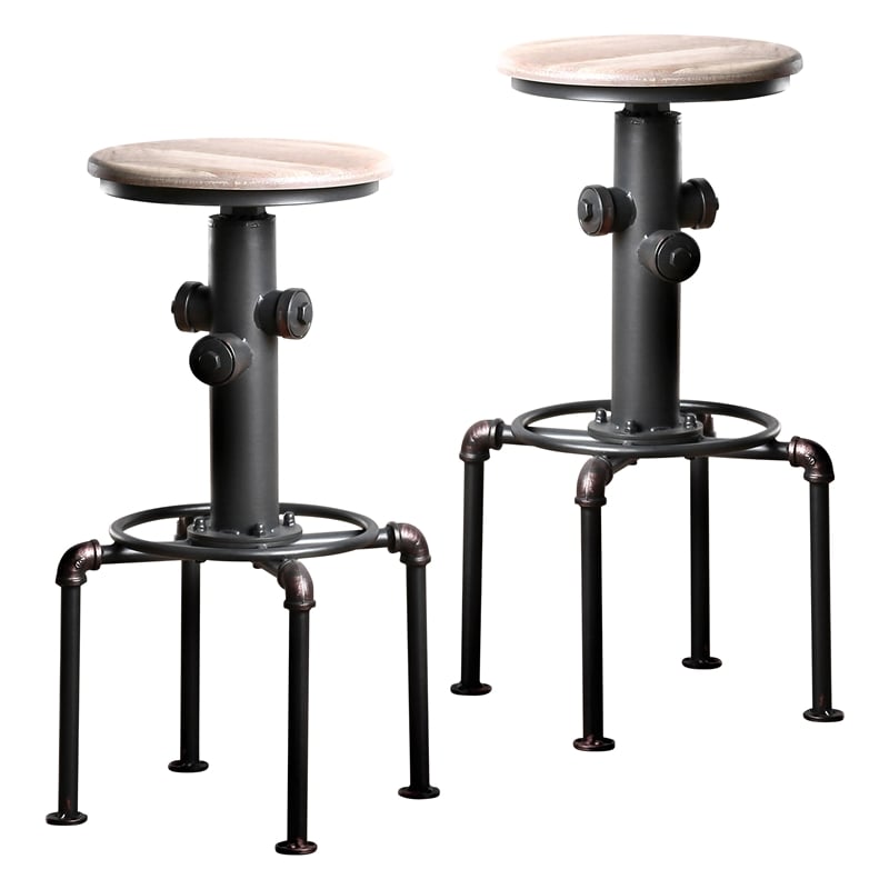 Furniture of America Zina Industrial Metal Bar Stool in Antique Black (Set of 2)