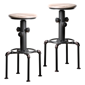 Furniture of America Zina Industrial Metal Bar Stool in Antique Black (Set of 2)