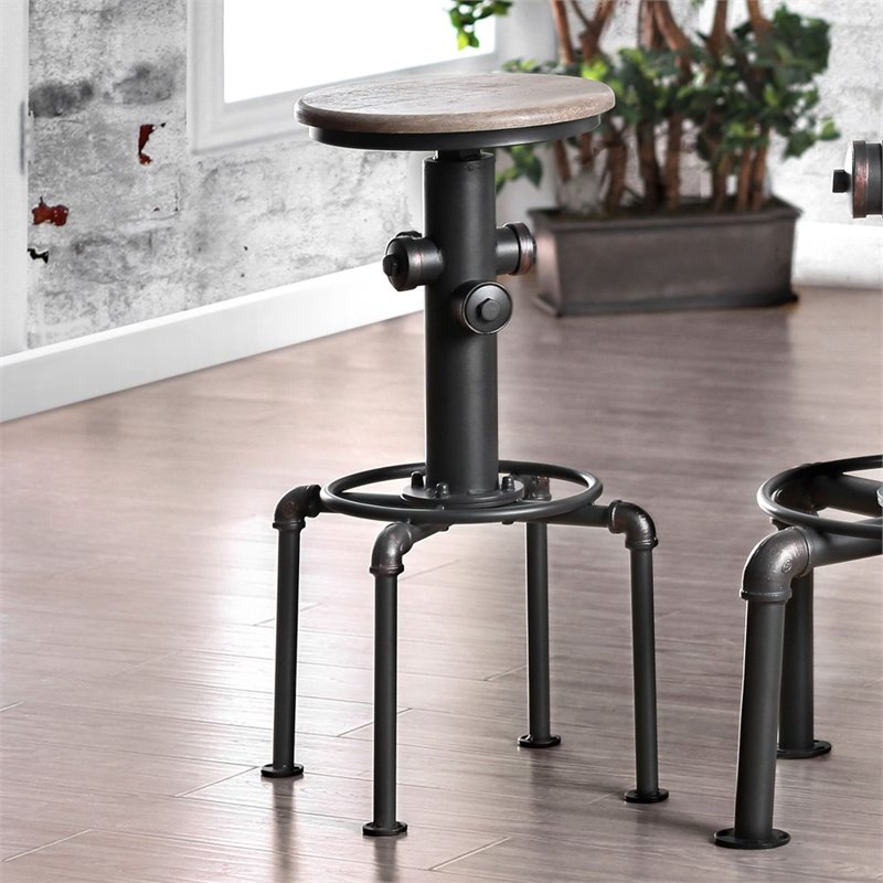 Furniture of America Zina Industrial Metal Bar Stool in Antique Black (Set of 2)