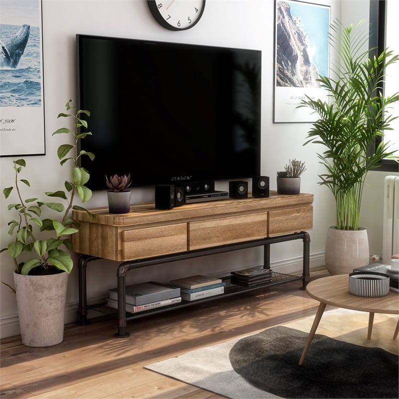 Furniture of America Cyprinus Industrial Metal 60-Inch TV Stand in Antique Black