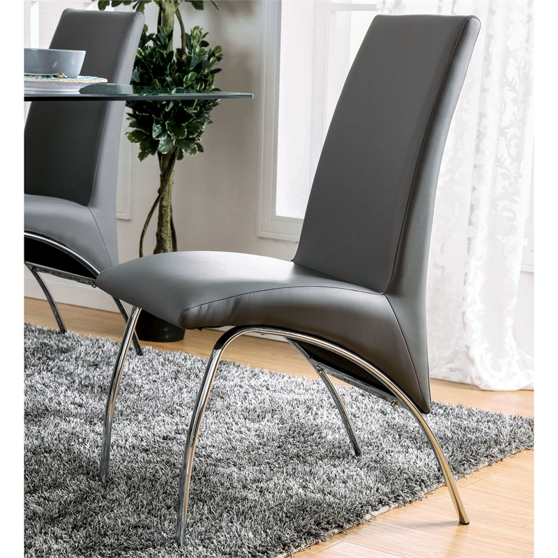 Furniture of America Duell Faux Leather Dining Chair in Gray (Set of 2)